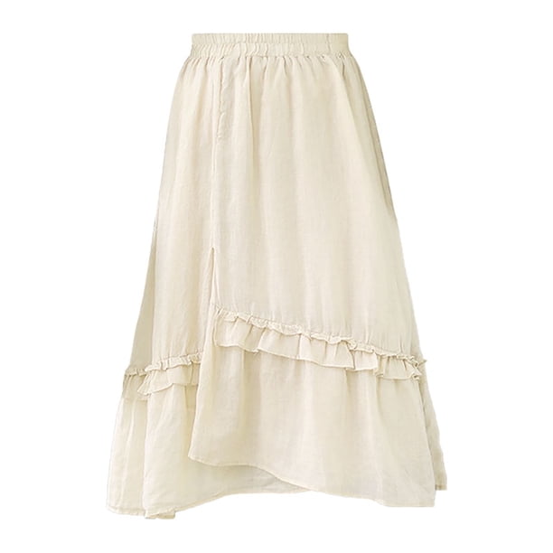 Falda midi Prolriy para mujer, dulce falda de encaje de doble capa, fluida, fina, de línea A, de cintura alta, de longitud media, para mujer, amarilla, XL