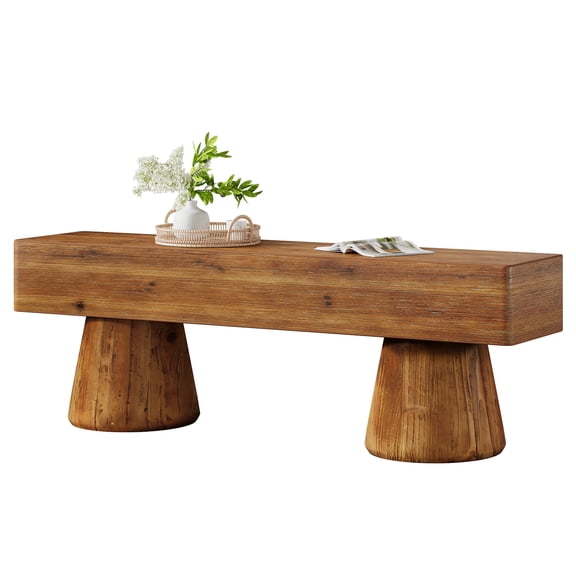 TRIBEWOOD Solid Wood Entryway Shoe Bench, Farmhouse End of Bed Bench with Bucket Legs, Long Indoor Seat for Living Room, Bedroom, Hallway, Foyer, Easy Assembly