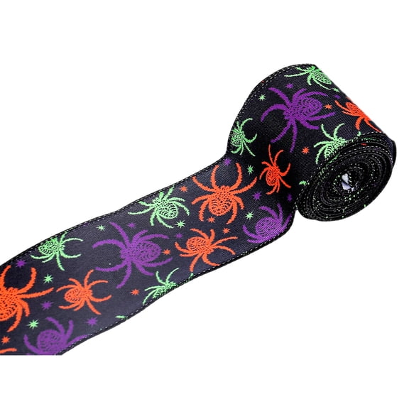 Creative Halloween Theme Wide Ribbon Roll for Craft Wreath Making 5Yard Wire Edged Decorative Ribbon for Party Decors