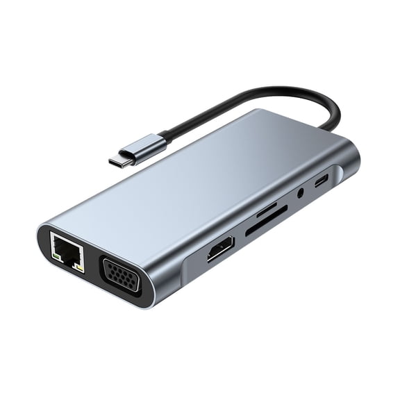 11-in-1 USB-C Hub: 4K HDMI, 100Mbps Ethernet, SD/TF Reader, PD Fast Charge, 3.5mm Audio, USB 3.0 for Laptop, Phone, Game Console - Stable Network Black