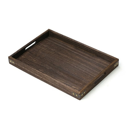

Wooden Service Tray with Handles Wooden Tray Tea Tray Fruit Bread Snack Tray Serveware Kitchen Accessories Tray Serve for Coffee Black Walnut Platter Decorative Tray