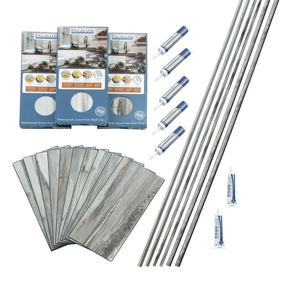 Palisade 23.2 in. x 11.1 in. Tile Shower and Tub Surround Kit in Louvre Granite