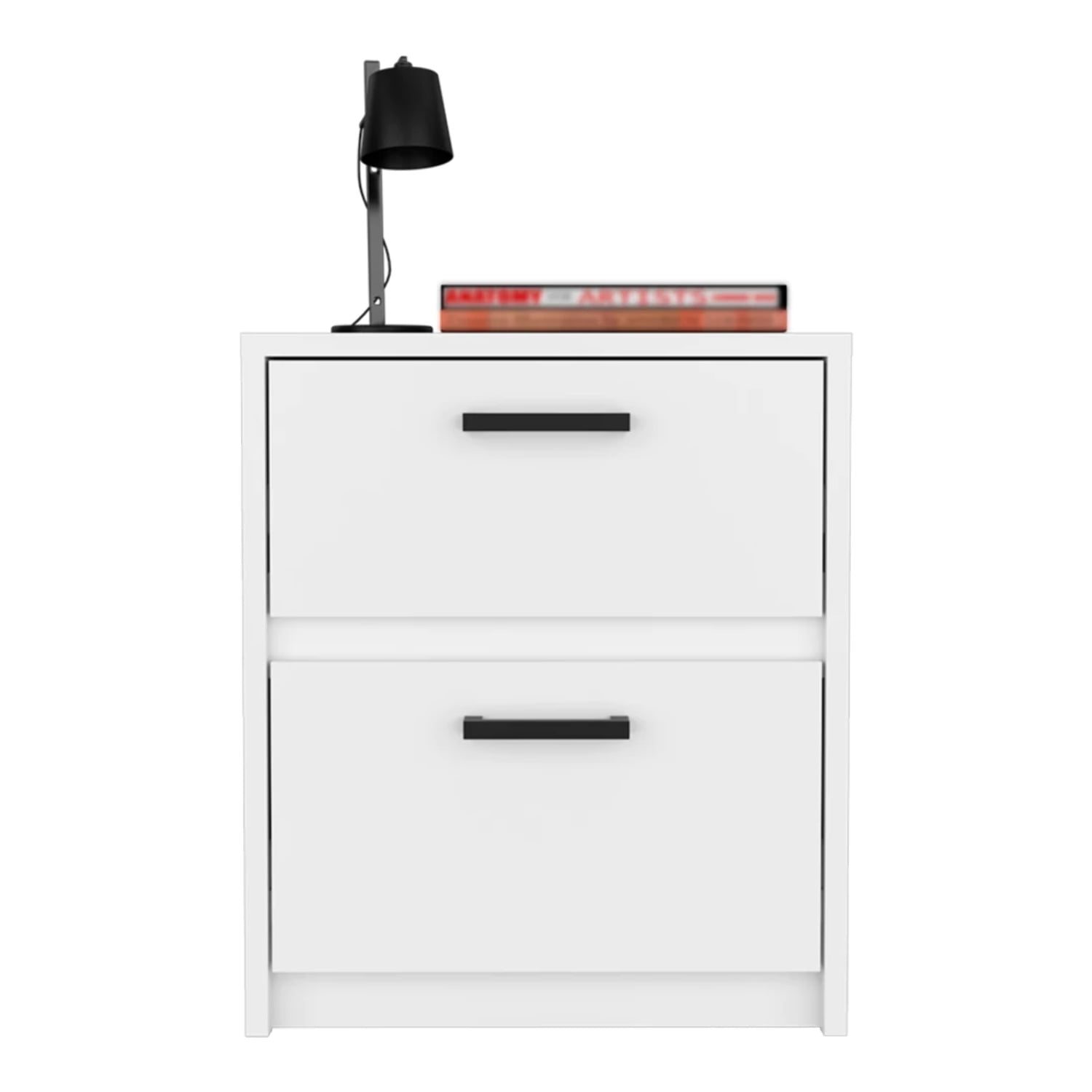 HomeRoots 19 in. Two Drawer Faux Wood Nightstand, White