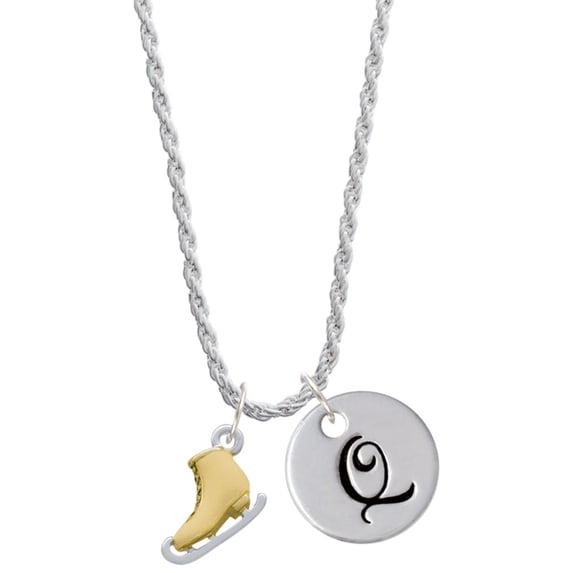 Delight Jewelry Two-tone 3-D Ice Skate Silvertone Script Initial Disc - Q - Charm Necklace, 20"+3"
