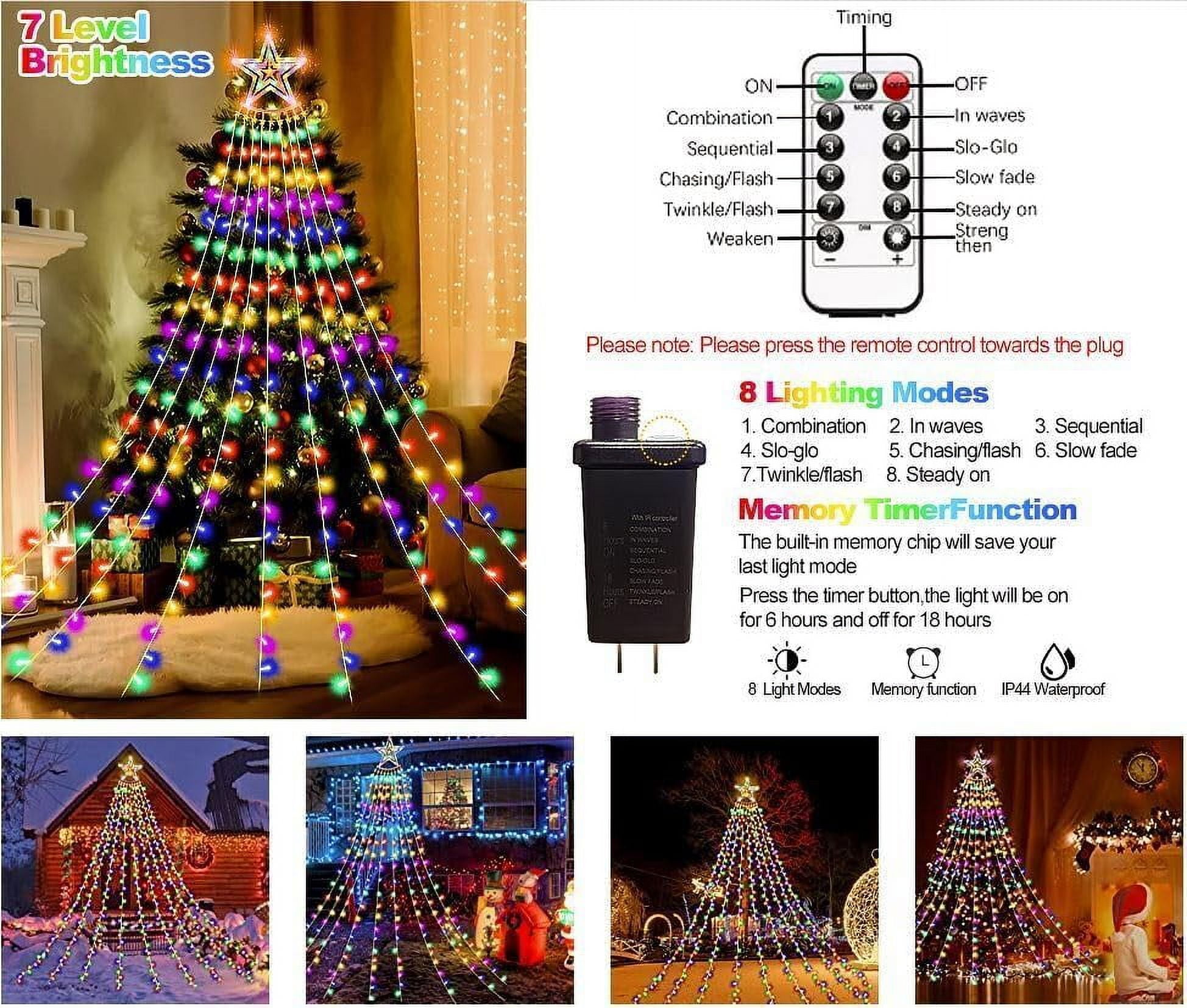 elitegadget Christmas Star String Lights - 355 LEDs Star Waterfall Light Christmas Enchanting Fairy String Lights + Remote Control For Outdoor Indoor Garden Yard Party Decoration (Multi-Color)