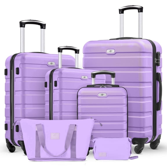 Gowill 6 Piece Luggage Sets,16/20/24/28 inch Hardside Lightweight ABS Suitcase With Expandable Duffle Bag (Purple)