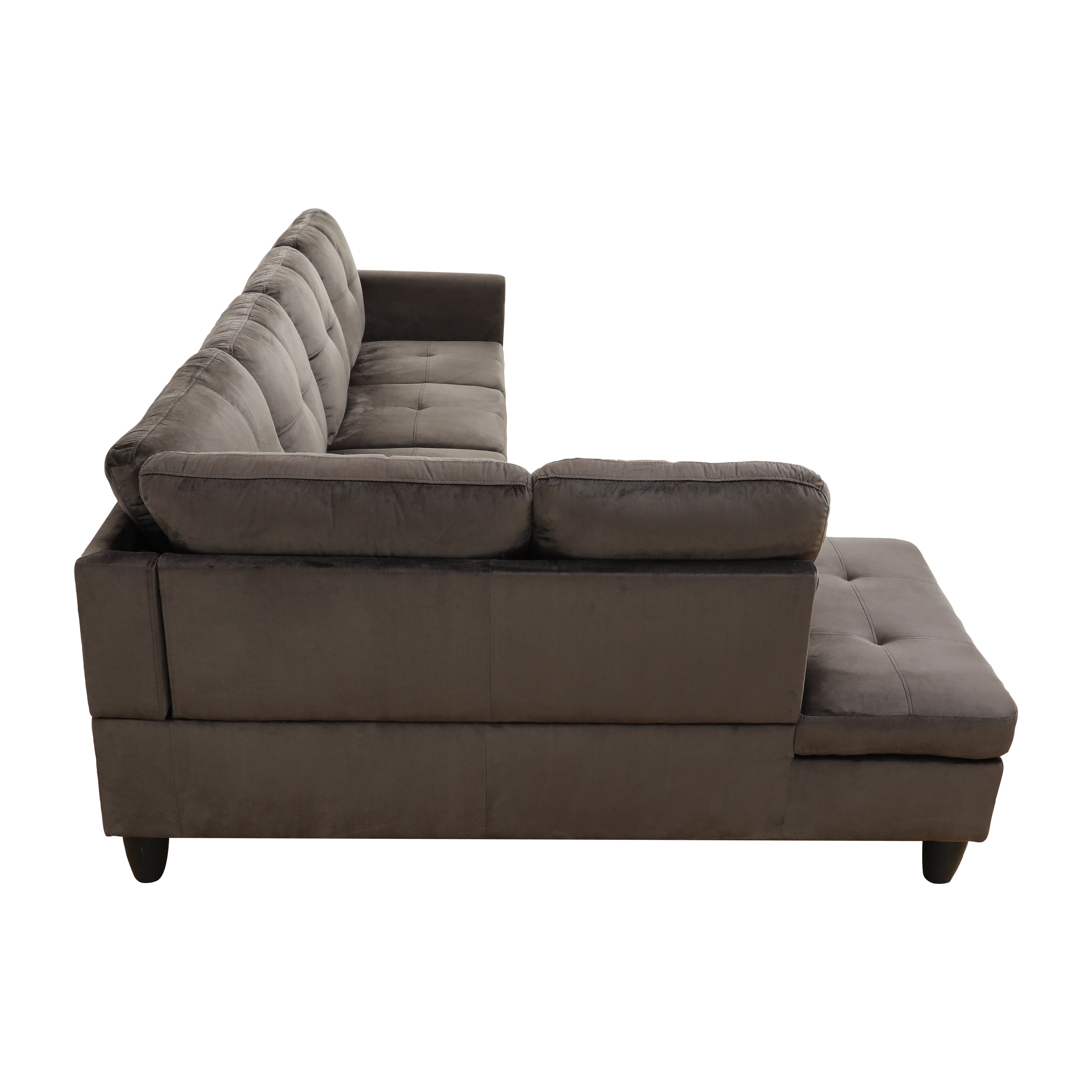 MAYEERTY 97" Flannel Sectional Sofa, 3-Piece Couch Living Room Sofa Set with Ottoman, Dark Brown (Left)