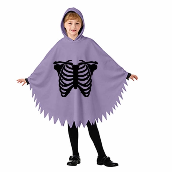 LILIYA Boy Girl Ghost Outfit Hooded Cloak with Scary Face, Halloween Cape for Trick-or-Treating