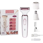 Electric Bikini Shaver for Women 4 in 1 Trimmer, Pubic & Body & Facial Hair Remover, Painless & Safety for Body Meridian Underarm Nose Legs Hair Removal Razors, USB Rechargeable & Waterproof