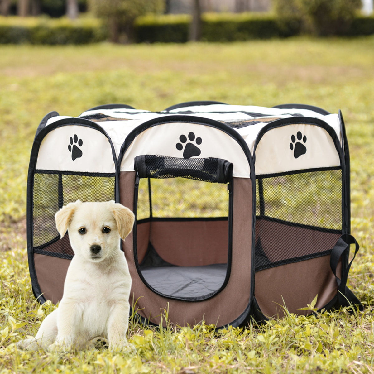 Parkland Pet Portable Foldable Playpen Exercise Kennel Dogs Cats Indoor/Outdoor Removable Mesh Shade Cover 