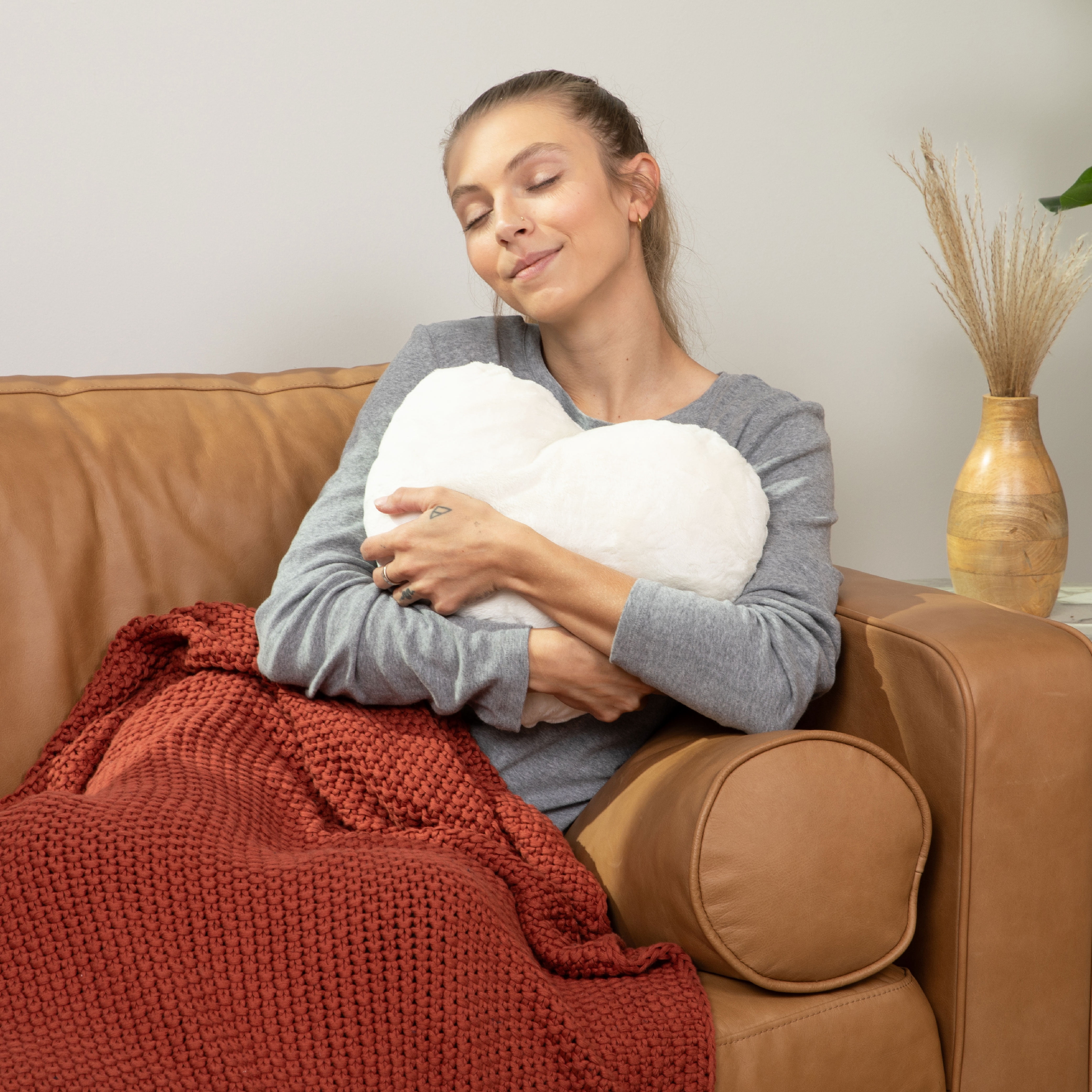 Hugimals Super Sized Heart to Hug 8 lb Weighted Pillow In Ivory | Soft Sensory Anxiety and Stress Relief Pillow for Self-Care, Comfort, Relaxation, Sleep, With Cozy Hand Pocket