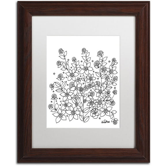 Trademark Fine Art "Simple Flower Doodle 2" Canvas Art by KCDoodleArt White Matte, Wood Frame