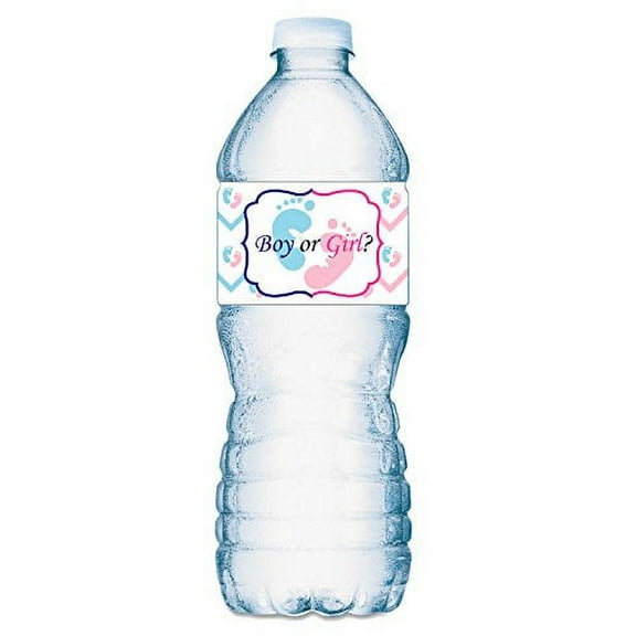 20 Gender Reveal Pink and Blue Footprints Baby Shower Party Water Bottle Labels; Waterproof Water Bottle Wrappers; Gender Reveal Water Bottle Stickers Labels Decorations