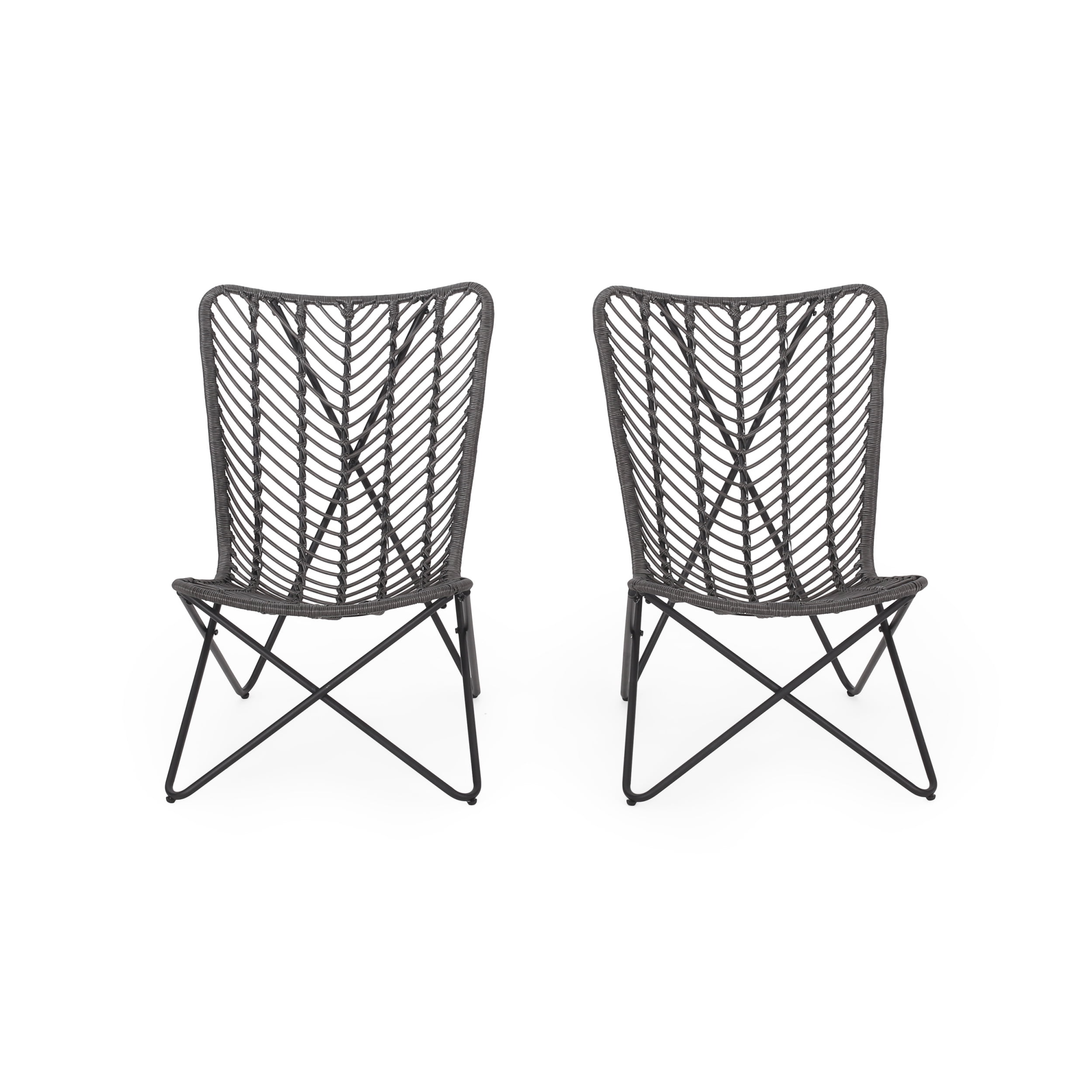 Coston Wicker Outdoor Accent Chairs, Set of 2, Gray and Black