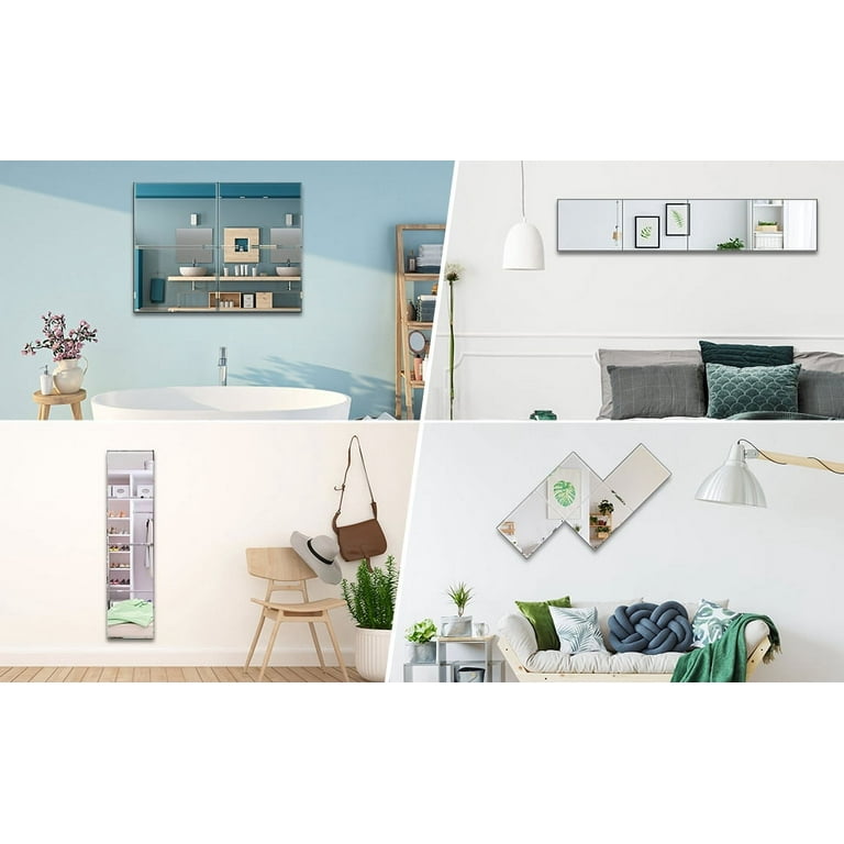 CRUGLA 4PCS 11x14 Glass Full Body Wall Mirror Tiles, Self Adhesive Full Length Home Gym Mirror, Frameless Glass Mirror for Bedroom Living Room Dorm
