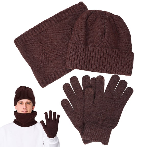 LOLIPPYY Warm Brown Knit Hat, Scarf, and Glove Set with Touchscreen Friendly Material, Comfortable for Outdoor Use