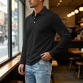 thumbnail image 6 of Hearthz Mens Polo Shirt 3 Button Placket Lapel Collar Mens Long Sleeve Shirt Business Casual Mens Golf Polo Shirts Athletic T Shirts Black L, 6 of 8