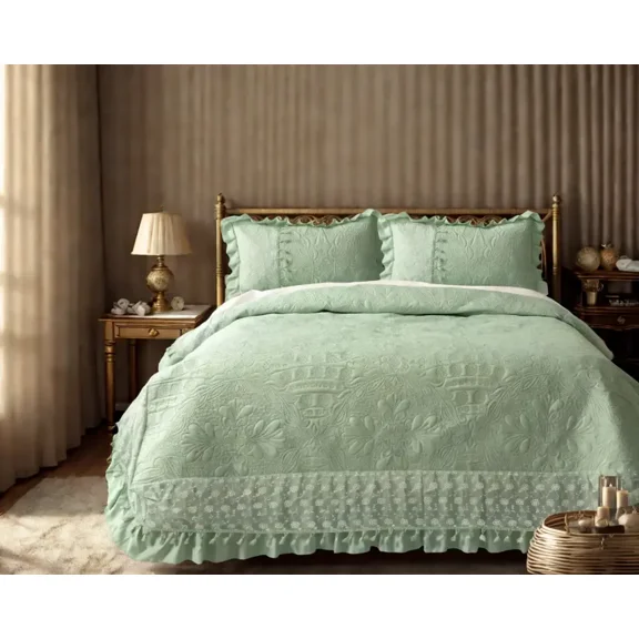 Bellissa Elegance Quilted Double Bedcover Set - Mint Green