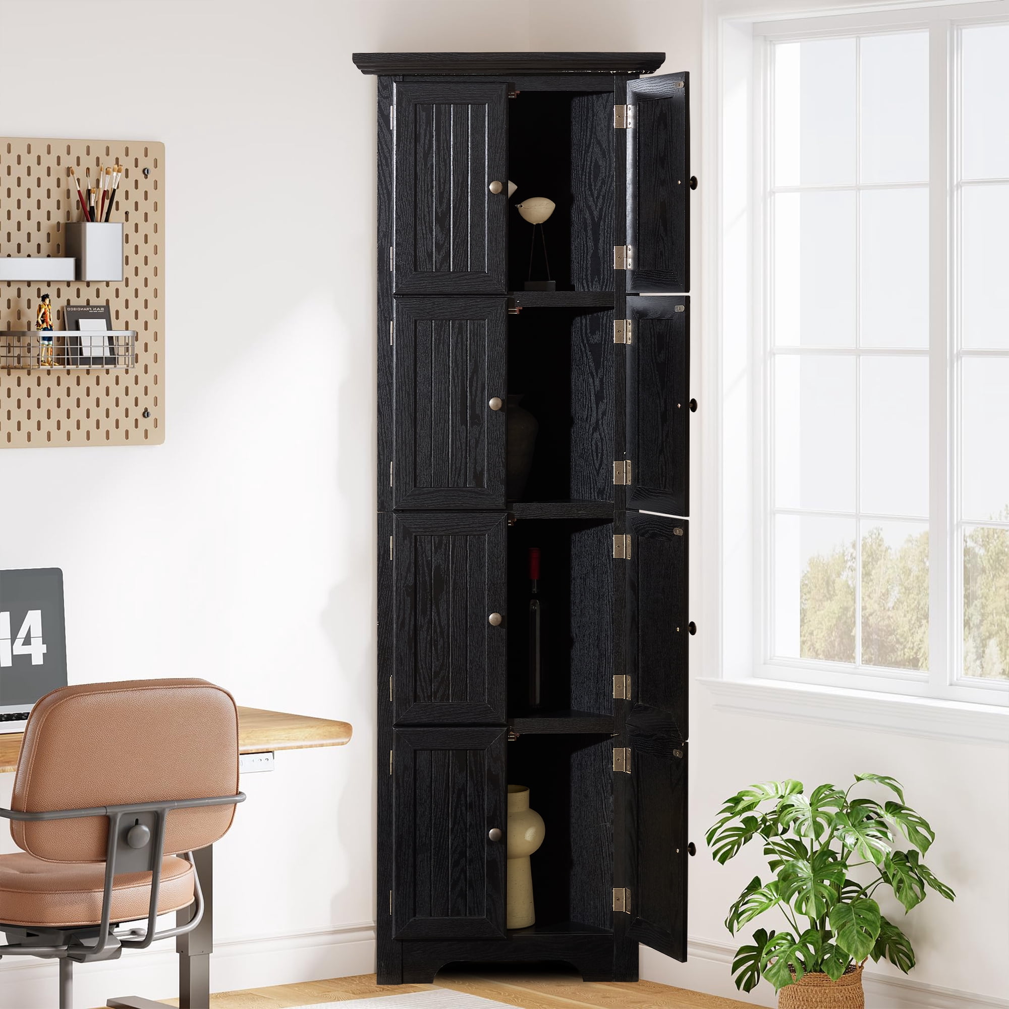 MDQMD Black Corner Storage Cabinet with Doors,72'' Tall Pantry Cabinet for kitchen,Space Saver Bathroom Cabinet for Hallway,Living Room