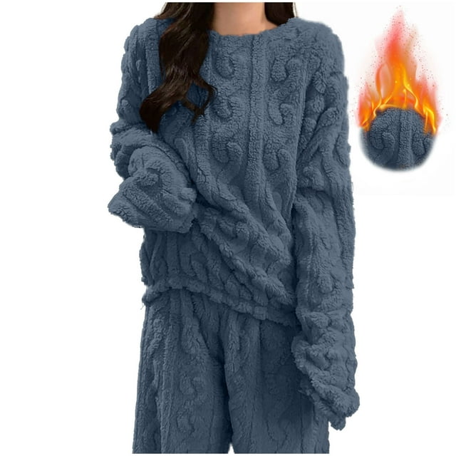 Ailaofu Pyjama Deux Pièces pour Femmes, Duveteux, Confortable et Douillet, Chandail à Enfiler, Détente à la Maison, Tenue Chaude pour l'Hiver