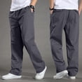 thumbnail image 2 of Men's Cotton Casual Pants Twill Straight-Leg Full Elastic Waist Pull On Cargo Pants Spring Fall Lightweight Workwear Trousers with Multi-Pocket Dark Gray 2XL, 2 of 6