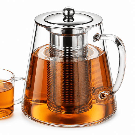 RAIRSKY 450ml Glass Teapot with Infuser,Clear Glass Tea Kettle with Removable Stainless Steel Strainer,Stovetop Safe Glass Teapot for Blooming and Loose Leaf Tea