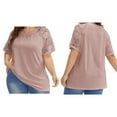 thumbnail image 4 of EFINNY Women's Plus Size Round Neck Lace Eyelet Tops Short Sleeve Raglan Casual Shirts Blouses, 4 of 4
