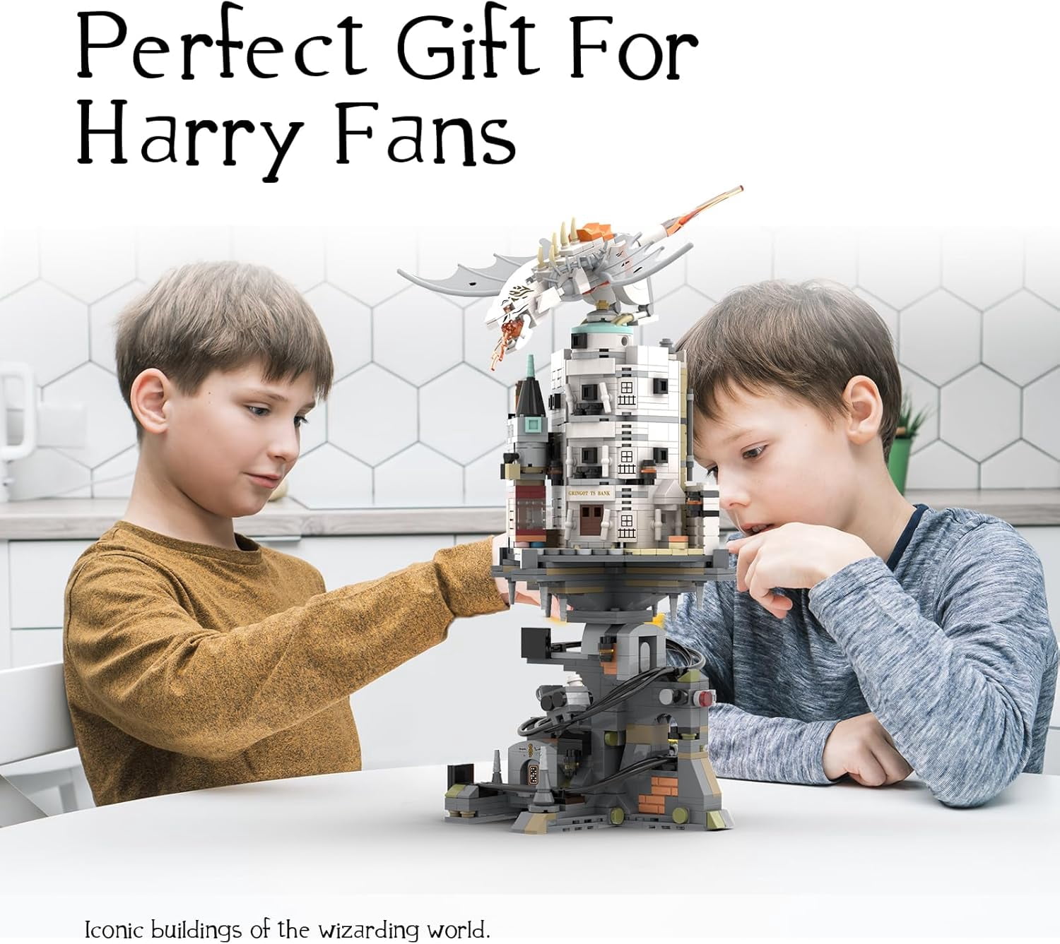 Harry Wizarding Bank Building Set Potter Architecture Model Compatible with Lego 1056Pcs