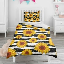 Sunflowers Striped Black and White Duvet Cover and Pillowcase Set for Single Bedding, Bedroom Accessories for Kids Teens