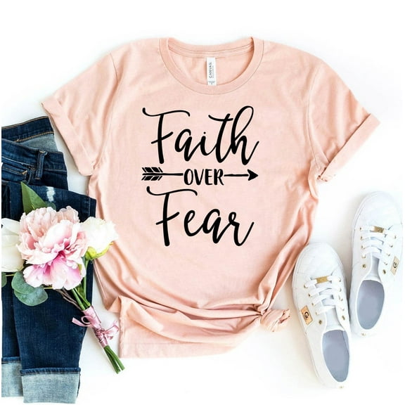 Faith Over Fear T-shirt Women's Cross Tshirt Jesus Shirt Religious Top Prayer Gift Inspirational Shirts Church Tee