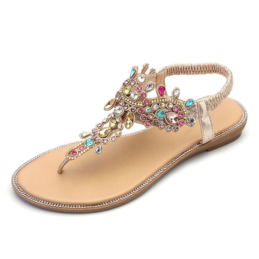 Sandales Plates Colorees pour Femmes avec Strass Bout Ouvert Decontractees pour la Plage Walmart