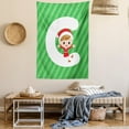 thumbnail image 2 of Christmas Alphabet Tapestry, Cartoon Style Young Child Sitting on Letter C with Hands Up, Wall Hanging for Bedroom Living Room Dorm Decor, 40W X 60L Inches, Green Dark Coral White, by Ambesonne, 2 of 5