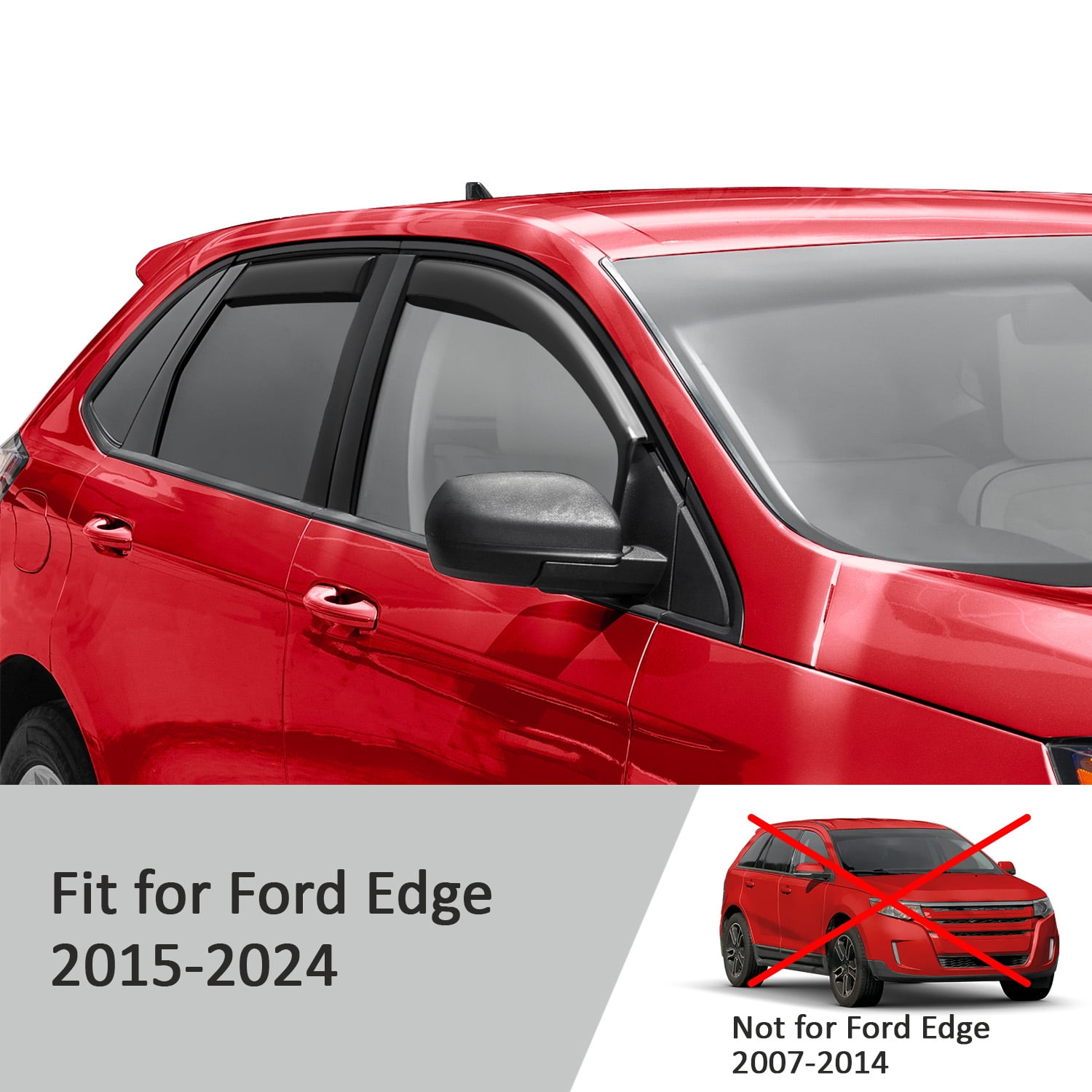 Voron Glass in-Channel Extra Durable Rain Guards for Ford Edge 2015-2024, Window Deflectors, Vent Window Visors, 4 Pieces - 220214