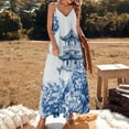 thumbnail image 3 of Blue Chinoiserie Toile Hydrangea Sleeveless Dress Loose Women's Dress Dresses Luxury Evening Dresses, 3 of 9