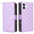 thumbnail image 1 of Quilted Wallet Phone Case with Strap & Stand for iPhone 16 Plus Zippered Card Holder Purple, 1 of 6