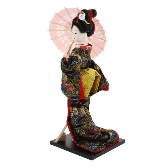 GOOHOCHY Japanese Geisha Doll Figure for Decoration Black Synthetic Material Retro Atmosphere