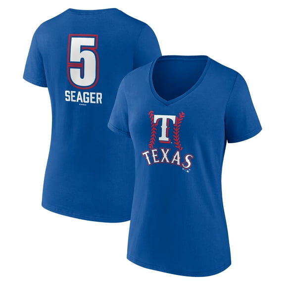 Women's Corey Seager Royal Texas Rangers Fastball Player Name & Number V-Neck T-Shirt