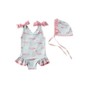 Angle View: Farrubbyine8 Baby Girls One-Piece Swimwear Animal Pattern Ruffle Bathing Suit