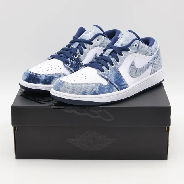 CZ8455-100 N I-K-E A i r-Jor-dan 1 Low Washed Denim Midnight Navy White Blue (Men's)