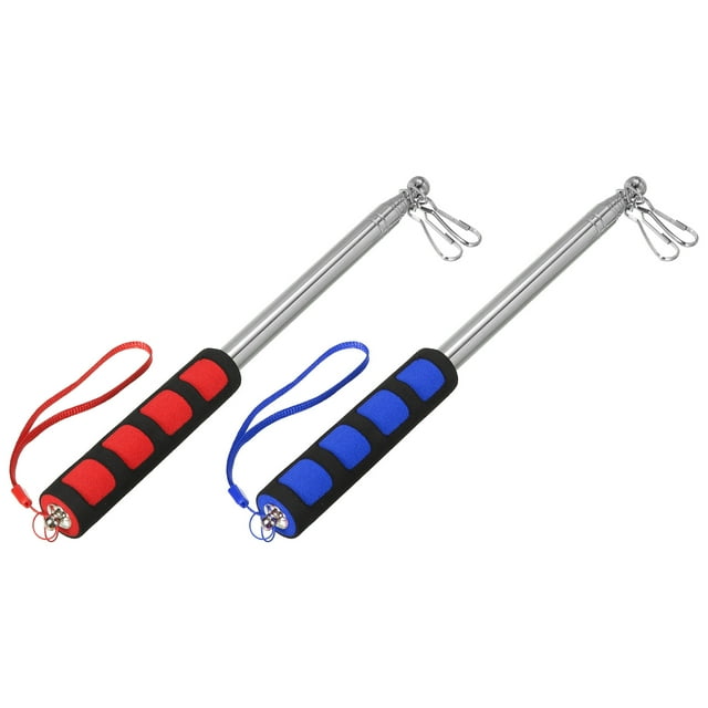 Unique Bargains Telescopic Handheld Flagpoles 6.5 Feet Sponge Handle Pole with Clips 9 Sections 2Pcs Red Blue