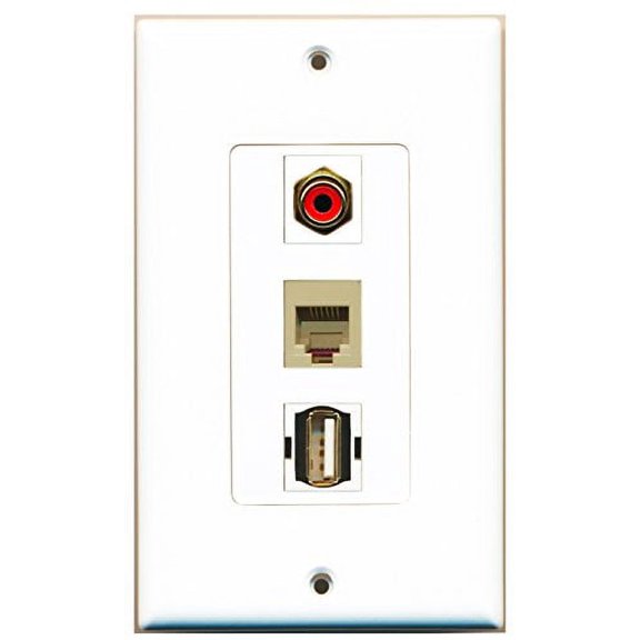 RiteAV - 1 Port RCA Red and 1 Port USB A-A and 1 Port Phone RJ11 RJ12 Beige Decorative Wall Plate Decorative