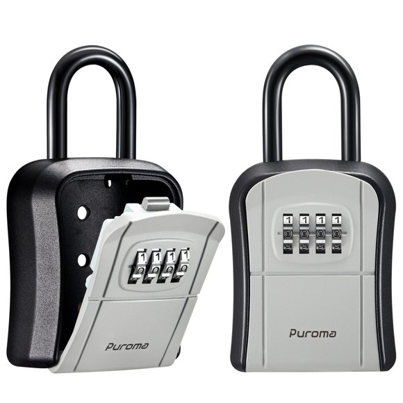 Caja de seguridad con llave Puroma, portátil, combinada, montada en la pared, gris