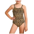 thumbnail image 3 of enyan Toddler Swimsuit Girls One Piece Swimsuits Sleeveless Ruffle Bathing Suit Cute Kids UPF 50+ Rashguard Swimwear,Brown,13-14 Years, 3 of 7