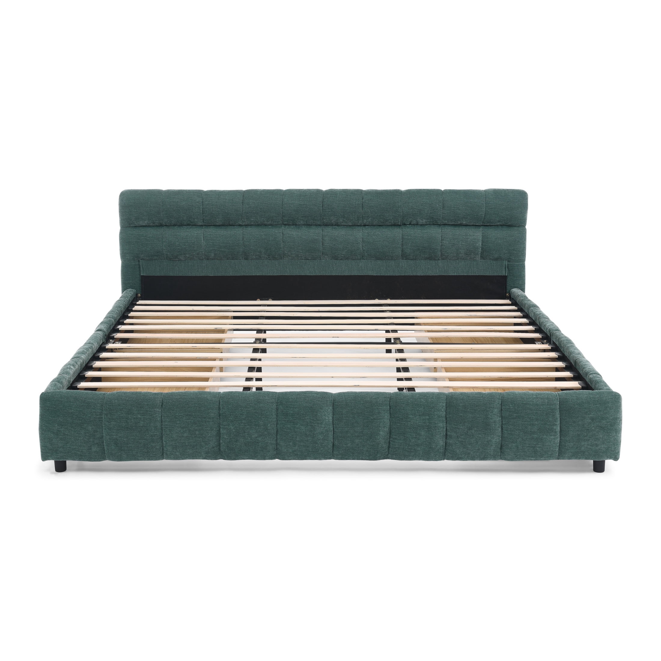 Noble House Lornic 91" California King Upholstered Bed, Chenille Grounded Platform Bed with Storage Drawer, Green