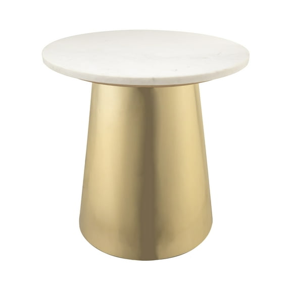 Bleeker Round White Marble Top  Side Table by TOV Furniture