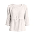 thumbnail image 5 of ClodeEU Women's Round Neck Long Sleeve Peplum Blouse,Casual Solid Color Ruffle Hem Top B-Blue,Women's Plus XXXL, 5 of 7