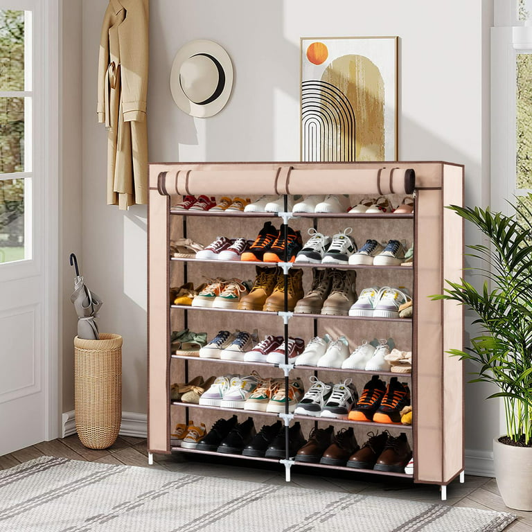 Double-row Wooden Shoe Rack Save Space Boots Shoes Storage