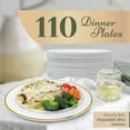 thumbnail image 2 of 110 Pcs Plastic Dinner Plates, Disposable (10.25 inch, White w/Gold Rim) Heavy Duty Plates for Party, Elegant Dinner, Wedding, Birthday | White, Hard Plastic, 2 of 7