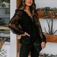 thumbnail image 4 of Idoravan Long Sleeve Shirts for Women Clearance Fashion Women Solid Lace Long Sleeve Lace Patchword V-Neck Short Blouse, 4 of 9