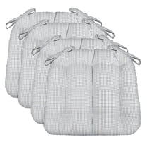 Barnett Home Decor Dining Chair Cushions with Ties, 16.5 x 18, Pack of 4 – Madrid Grey Gingham Check – 100% Cotton, Latex Foam Fill, Made in USA